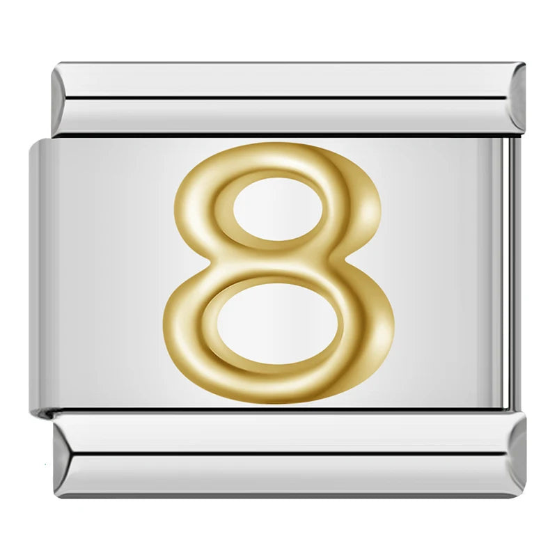 Charm Italiano Plano - Números Dorados en Relieve (Dígitos 0-9)