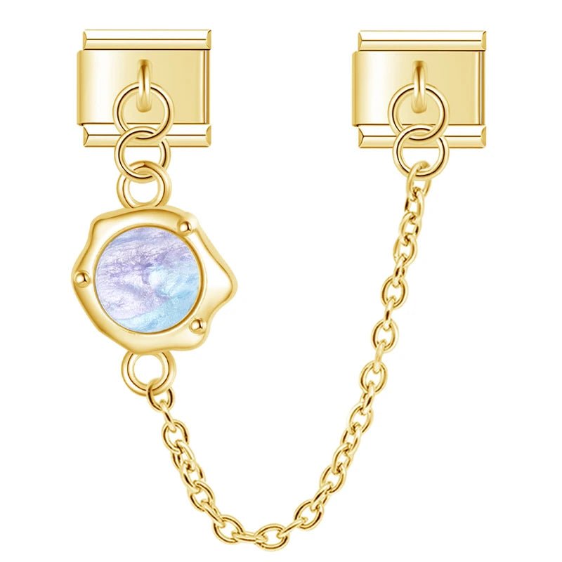 Charm Italiano Doble - Cadena con Piedra Ópalo (Efecto Iridiscente)