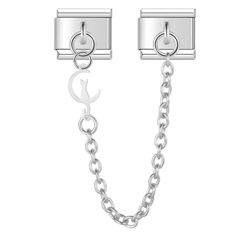 Charm Italiano Doble - Cadena con Silueta Colgante (Familia, Búho, Gato)