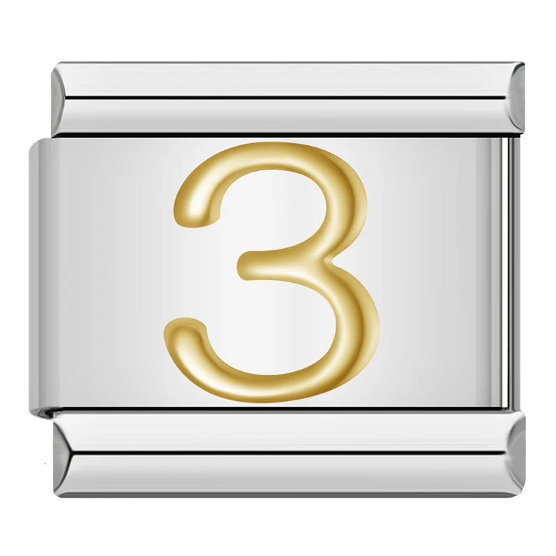 Charm Italiano Plano - Números Dorados en Relieve (Dígitos 0-9)