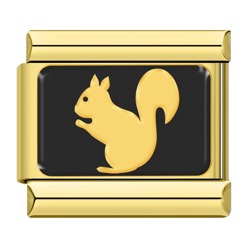 Charm Italiano Plano - Colección Siluetas Animales (Oro sobre Negro)