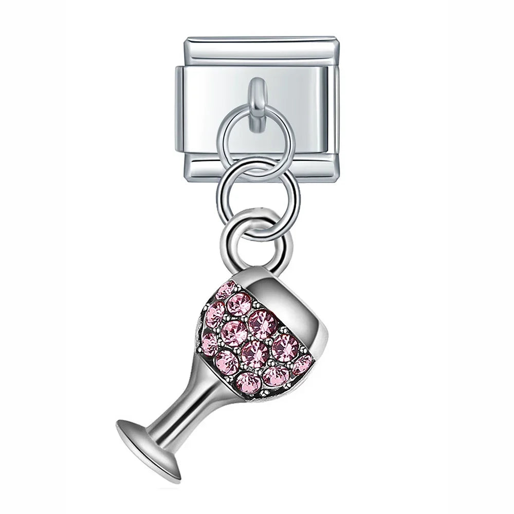 Charm Italiano Colgante - Colección Celebración (Copa de Vino, Ramo de Flores)