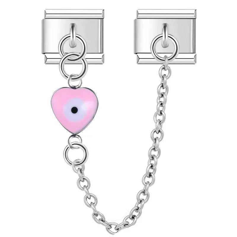 Charm Italiano Doble - Cadena con Ojo Protector (Corazón y Luna Pop)