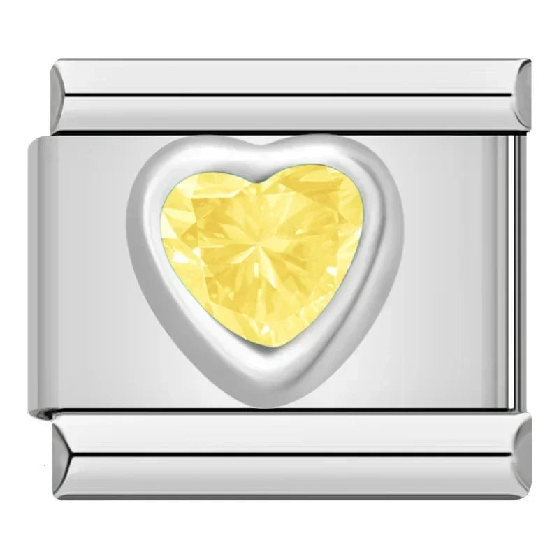 Charm Italiano Plano - Corazón Solitario de Zirconia (Piedras de Color)