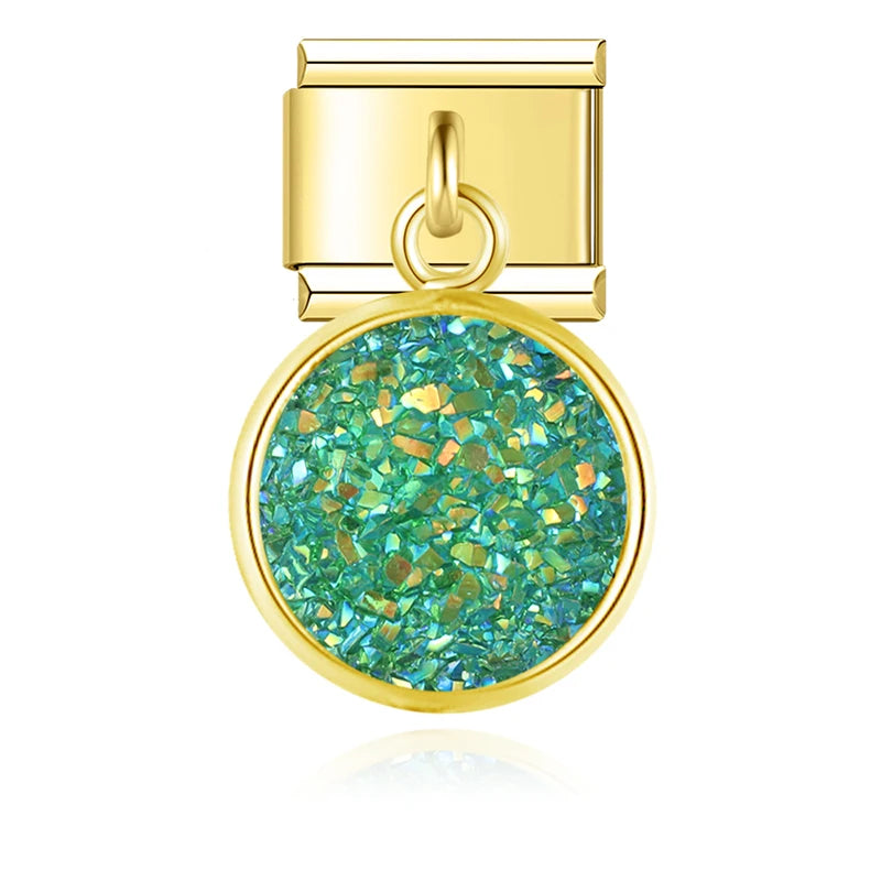 Charm Italiano Colgante - Disco Glitter Cósmico (Efecto Drusa en Oro)