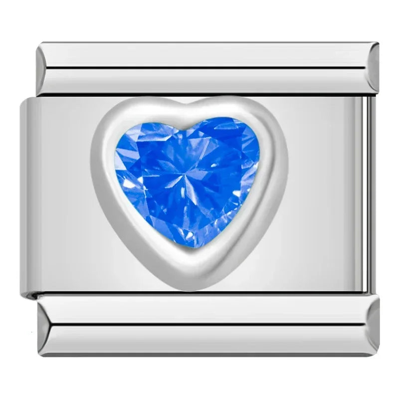 Charm Italiano Plano - Corazón Solitario de Zirconia (Piedras de Color)