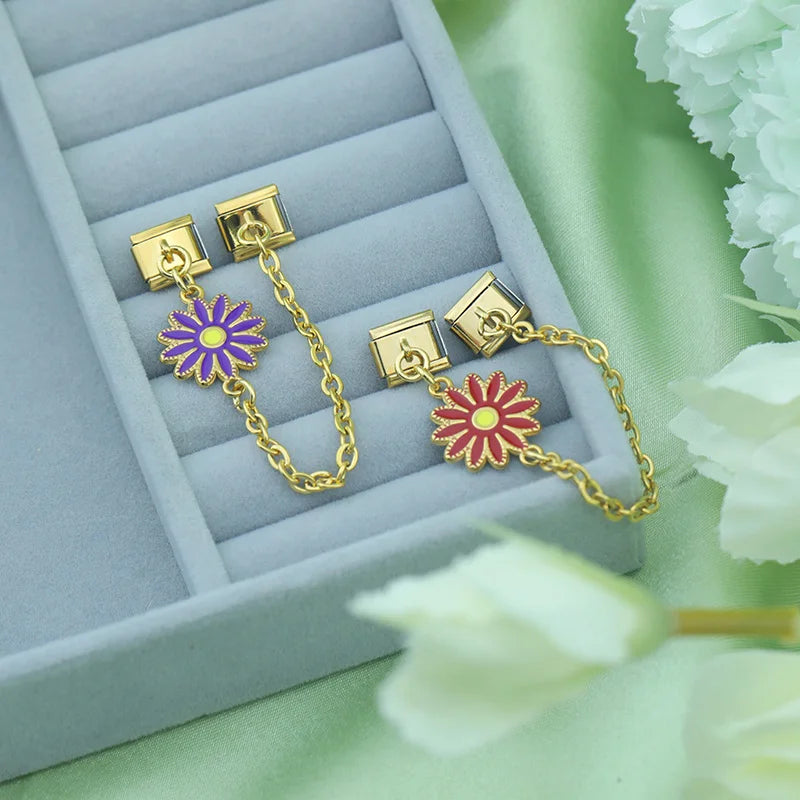 Charm Italiano Doble - Cadena con Margarita Colgante (Primavera Dorada)