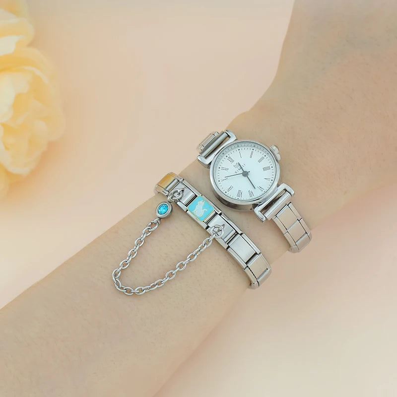 Charm Italiano Doble - Cadena de Conexión con Zirconia (Estilo Safety Chain)