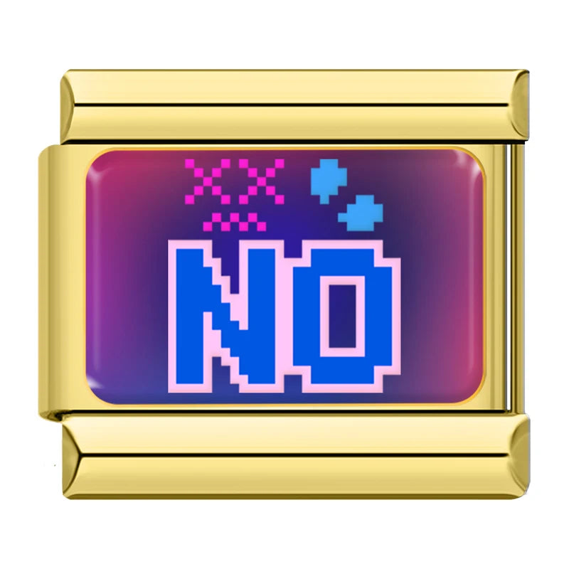 Charm Italiano Link - Colección "Pixel Art" Retro 8-Bit y Gamer (Acero Dorado)