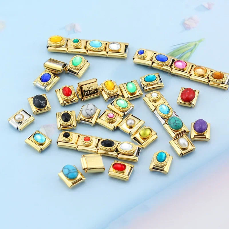 Charm Italiano Plano - Colección Joya Vintage (Piedras Preciosas y Oro)