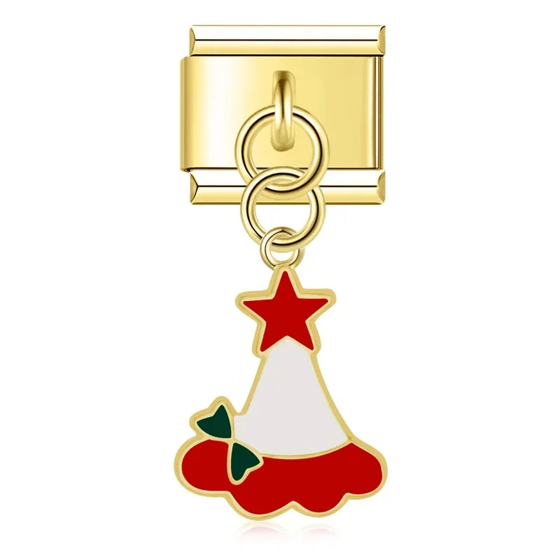 Charm Italiano Colgante - Colección Navidad Dorada (Árbol, Muñeco y Regalos)