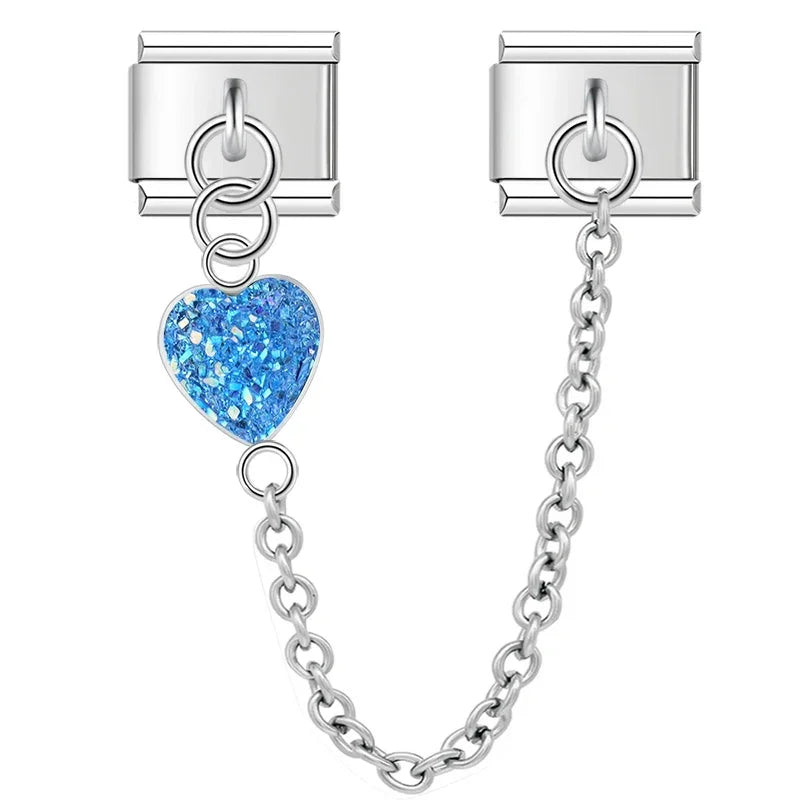 Charm Italiano Doble - Corazón Texturizado con Cadena (Efecto Escarcha)