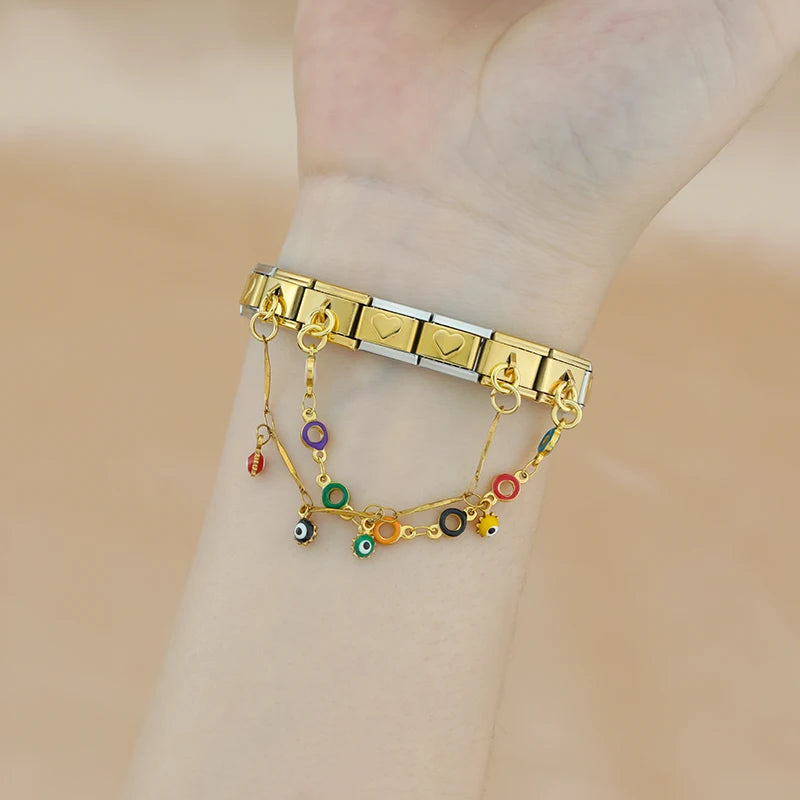 Charm Italiano Doble - Cadena Arcoíris y Ojos (Toque de Color)