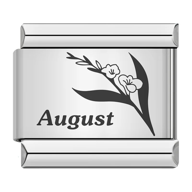 Charm Italiano Plano - Colección Flor del Mes de Nacimiento (12 Meses)