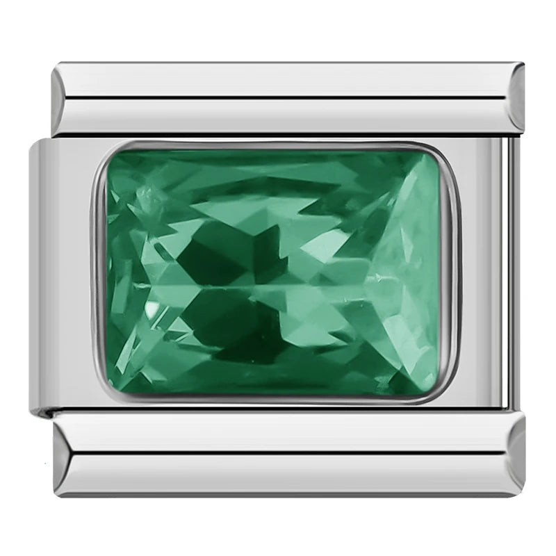Charm Italiano Plano - Solitario Rectangular (Talla Esmeralda y Colores)