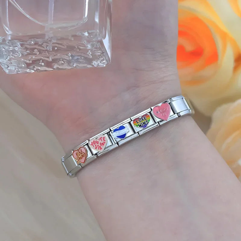 Charm Italiano Plano - Colección Corazones con Mensaje (Pride, Humor y Amor)