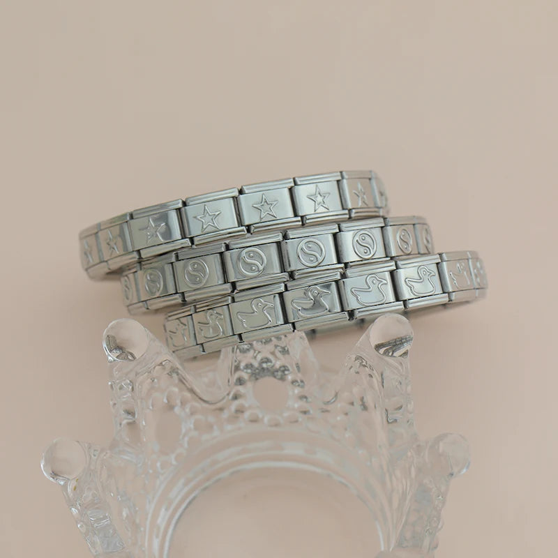 Complete Italian Bracelet - Engraved Silver Edition (Mystical and Geometric Symbols)