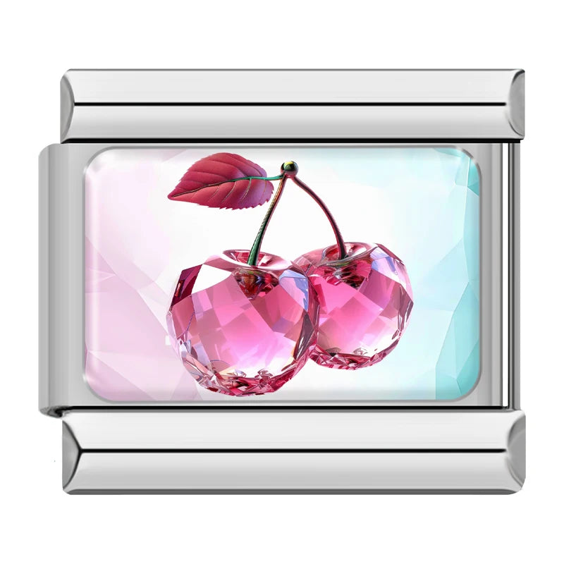 Charm Italiano Link - Colección "Gemas y Destellos": Corazones, Coronas y Cristales (Acero Plata)