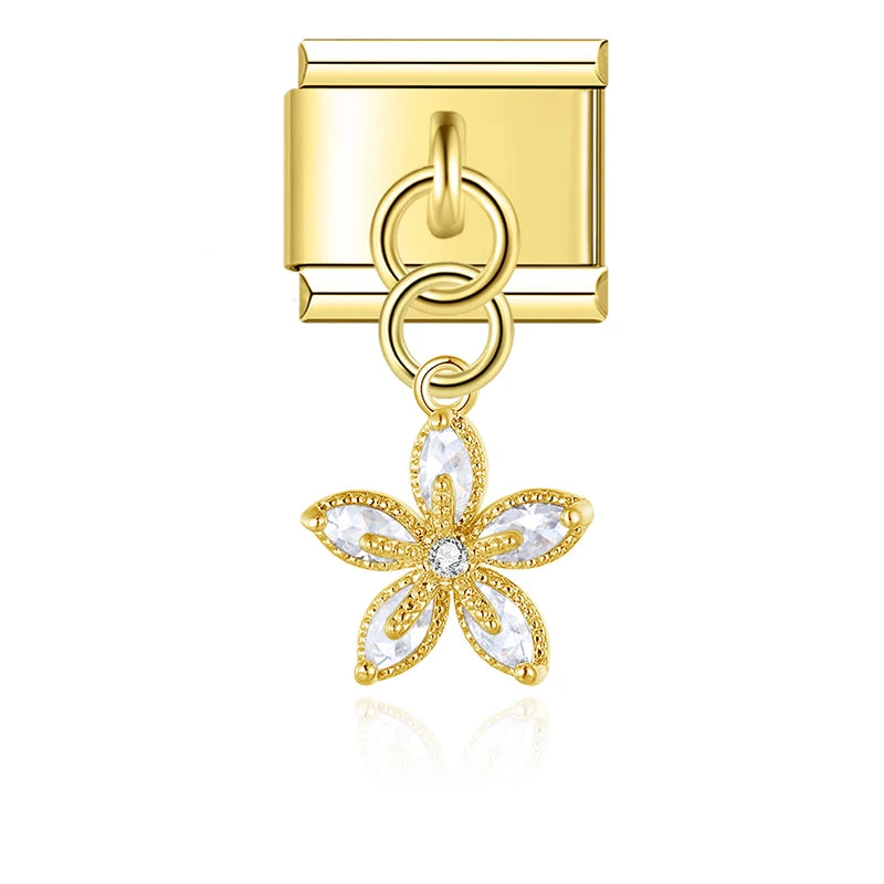 Charm Italiano Colgante - Flores de Cristal y Zirconia (Diseño Pavé)