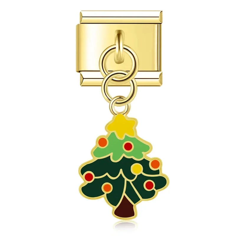 Charm Italiano Colgante - Colección Navidad Dorada (Árbol, Muñeco y Regalos)
