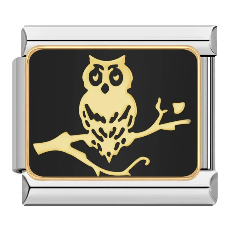 Charm Italiano Plano - Colección Halloween Gótico (Cráneos, Murciélagos y Luna)