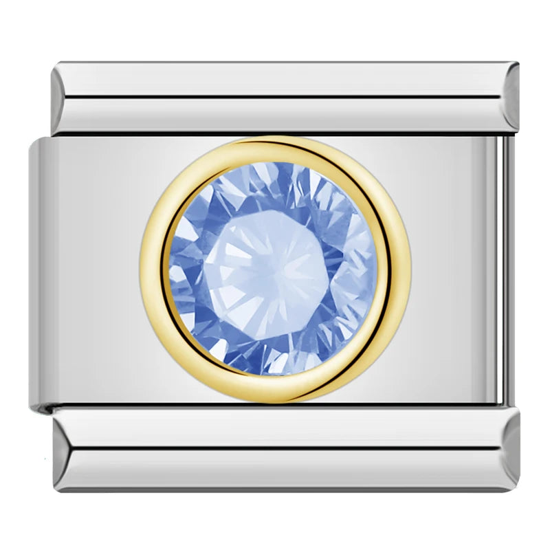 Charm Italiano Plano - Solitario Redondo de Zirconia (Piedras de Color)