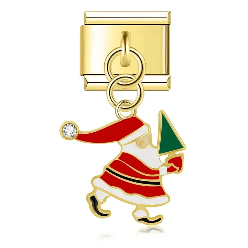 Charm Italiano Colgante - Colección Navidad Dorada (Árbol, Muñeco y Regalos)