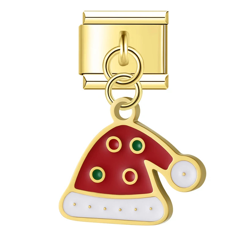 Charm Italiano Colgante - Colección Navidad Dorada (Muñeco de Nieve, Reno, Regalos)