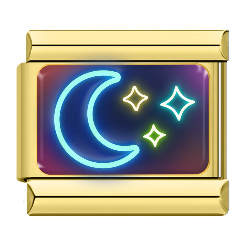 Charm Italiano Link - Colección "Neon Nights": Luces, Fiesta y Rock (Acero Dorado)