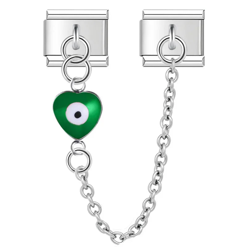 Charm Italiano Doble - Cadena con Ojo Protector (Corazón y Luna Pop)