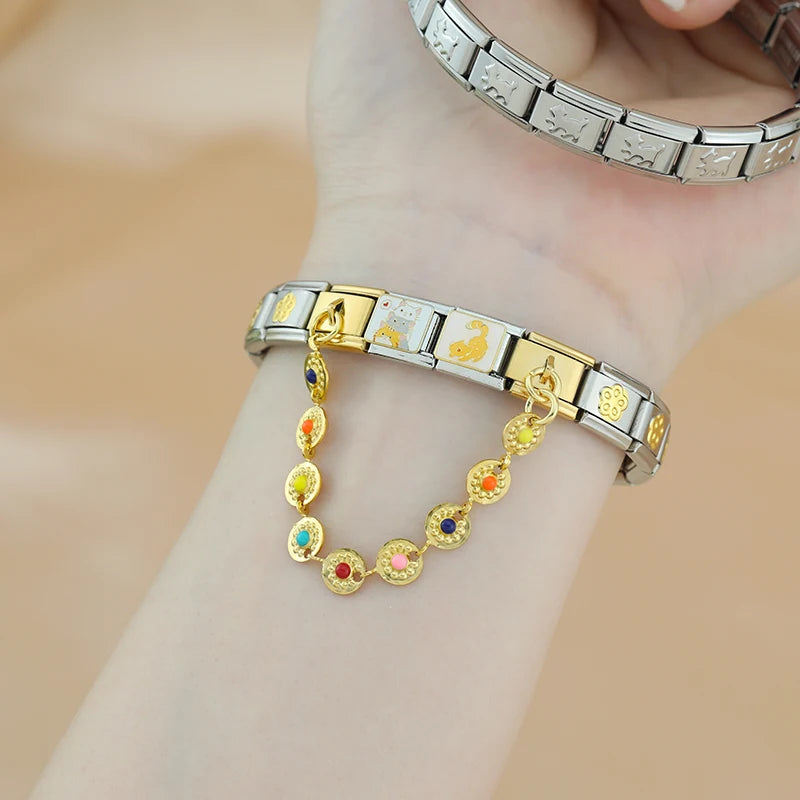 Charm Italiano Doble - Cadena Arcoíris y Ojos (Toque de Color)