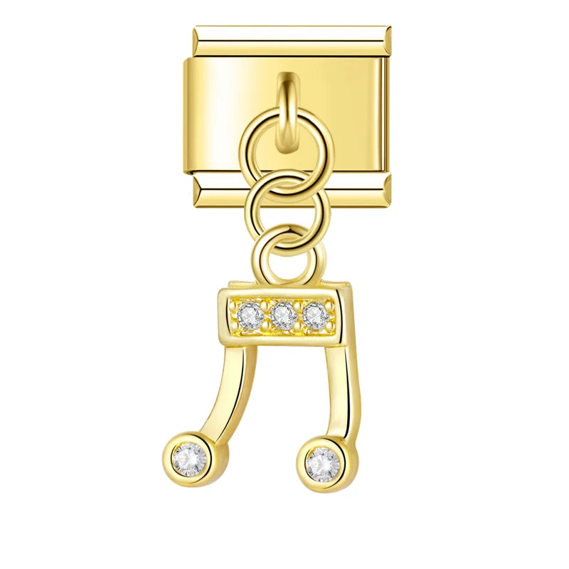 Charm Italiano Colgante - Colección Símbolos Brillantes (Corona, Música, Mano de Fátima)