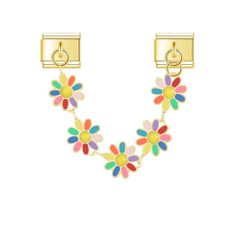 Charm Italiano Doble - Guirnalda de Flores (Estilo Primavera Dorada)