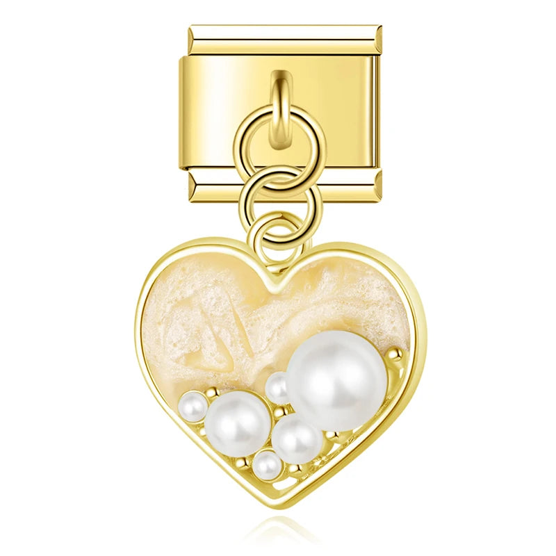 Charm Italiano Colgante - Colección Flores y Corazones con Perla