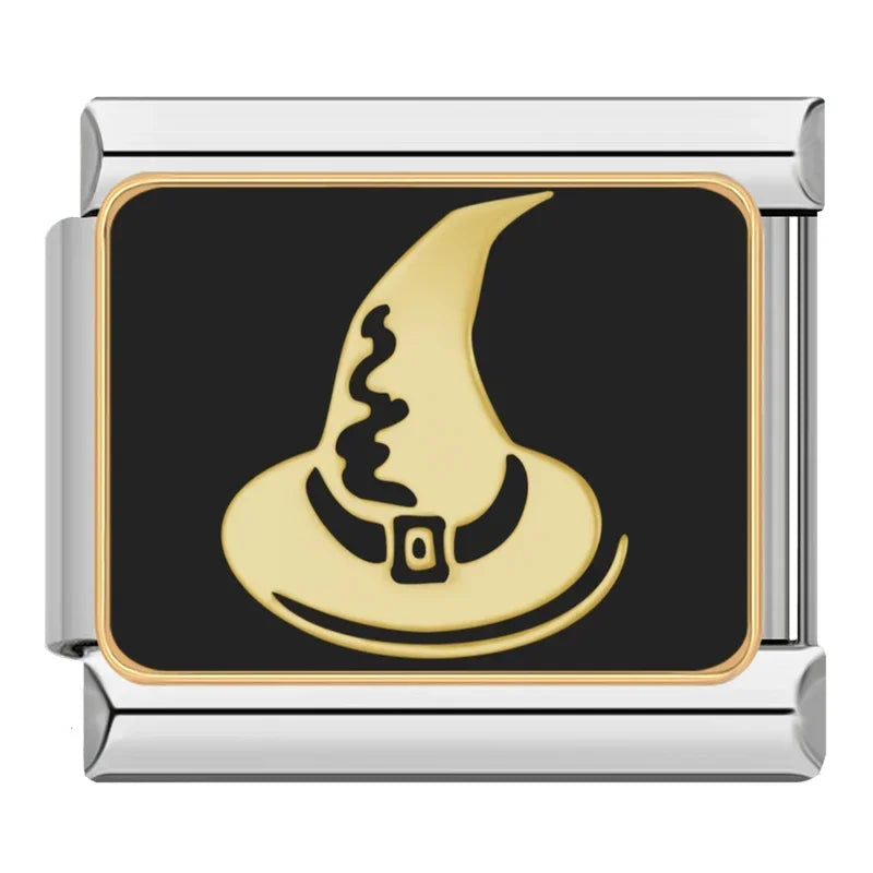 Charm Italiano Plano - Colección Halloween Gótico (Cráneos, Murciélagos y Luna)