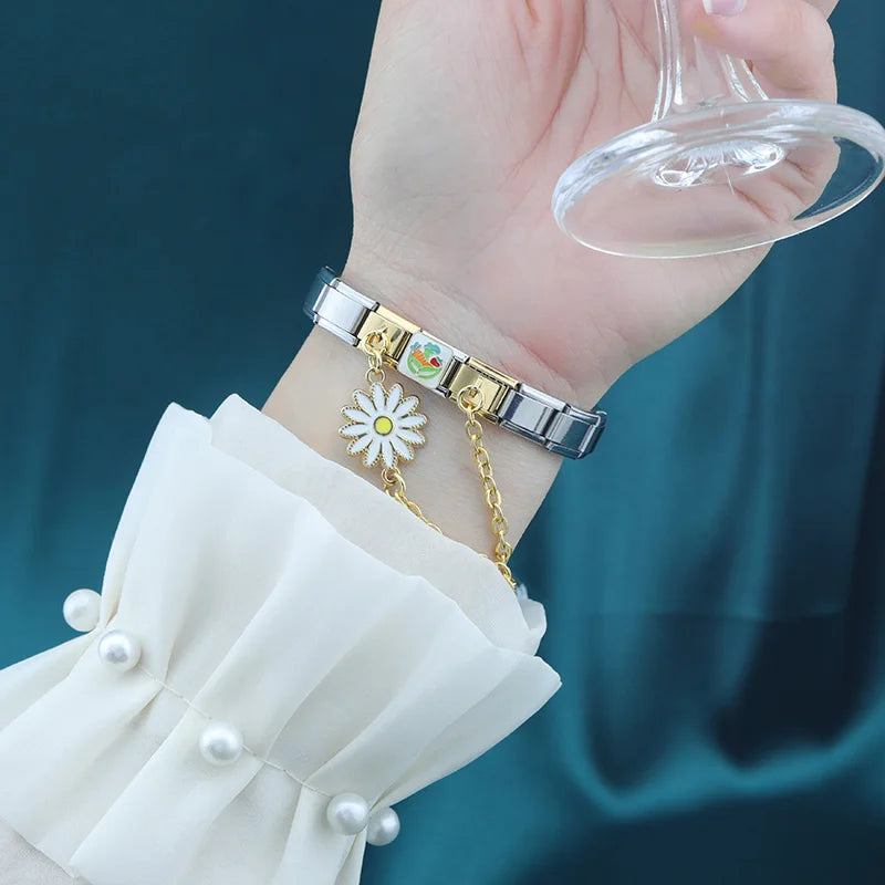 Charm Italiano Doble - Cadena con Margarita Colgante (Primavera Dorada)