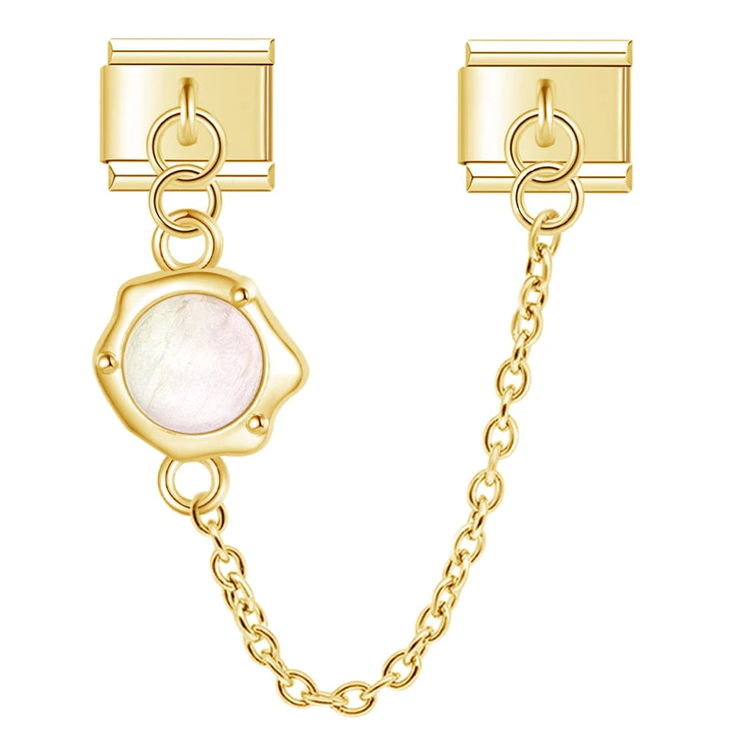 Charm Italiano Doble - Cadena con Piedra Ópalo (Efecto Iridiscente)