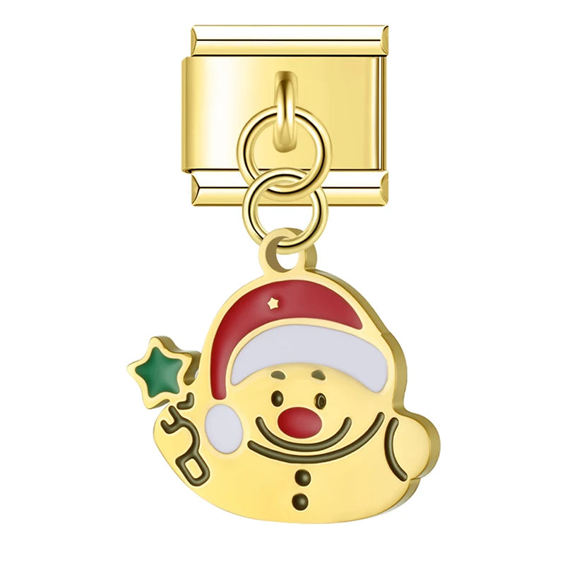 Charm Italiano Colgante - Colección Navidad Dorada (Muñeco de Nieve, Reno, Regalos)