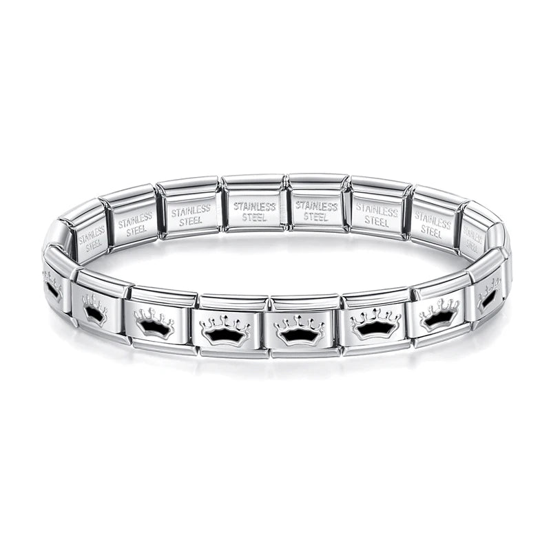 Pulsera Base Completa - Eslabón Corazón Continuo (Acero Plateado)