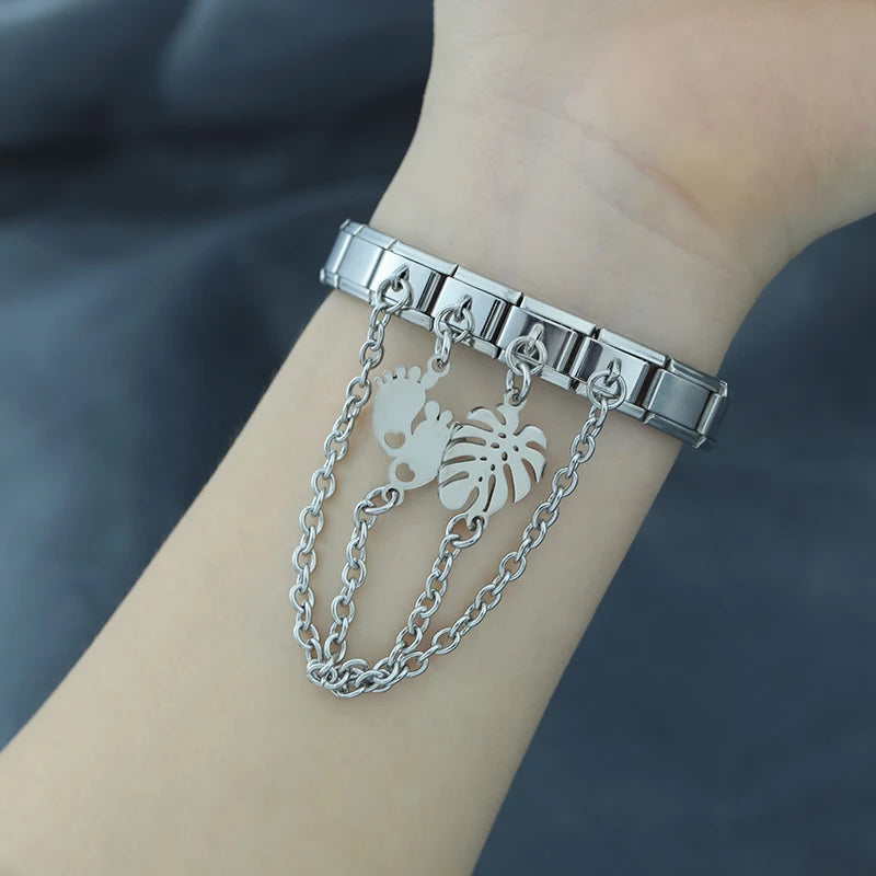 Charm Italiano Doble - Cadena Tropical e Industrial (Hoja y Engranaje)