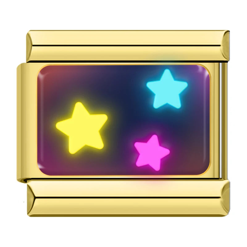 Charm Italiano Link - Colección "Neon Nights": Luces, Fiesta y Rock (Acero Dorado)