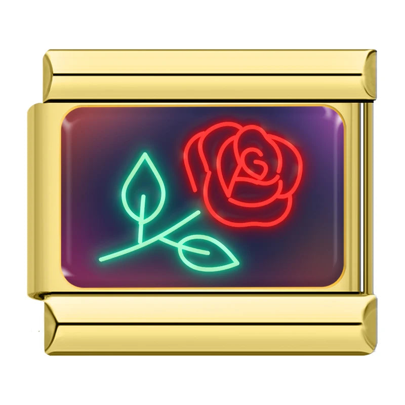 Charm Italiano Link - Colección "Neon Nights": Luces, Fiesta y Rock (Acero Dorado)