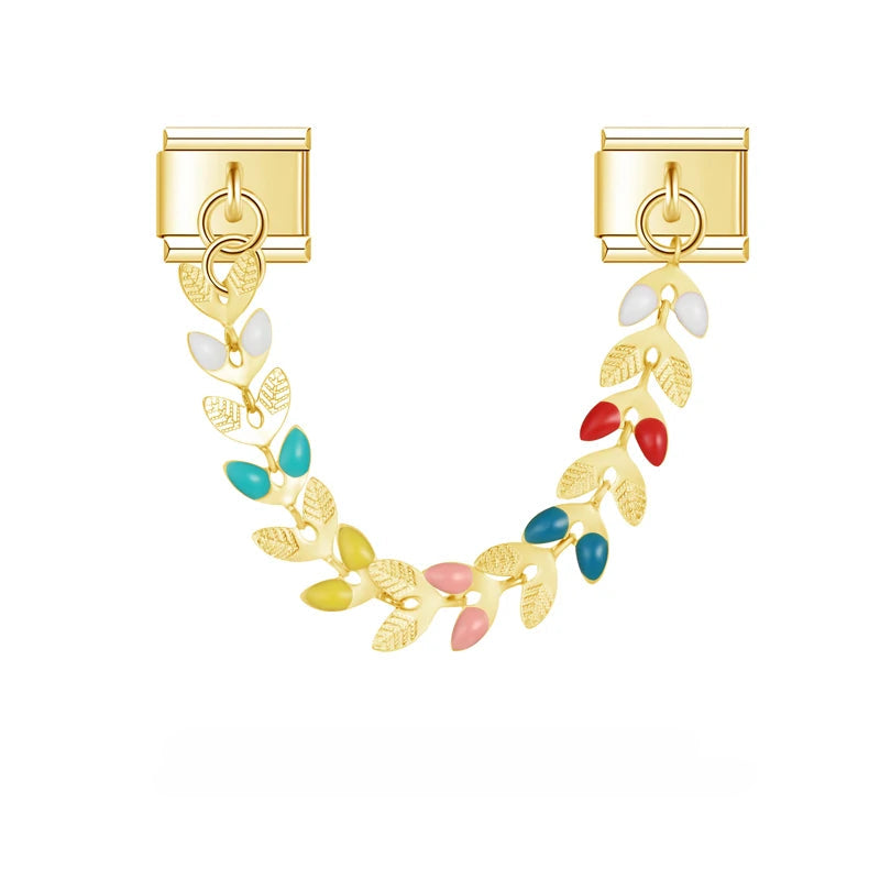 Charm Italiano Doble - Guirnalda de Flores (Estilo Primavera Dorada)