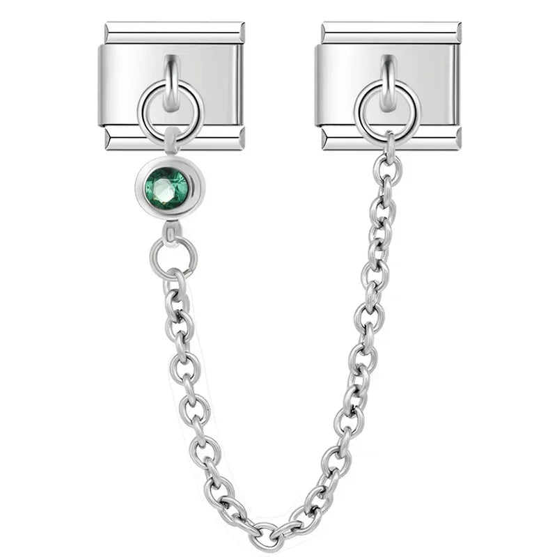 Charm Italiano Doble - Cadena de Seguridad con Mini-Colgante (Plata y Zirconias)