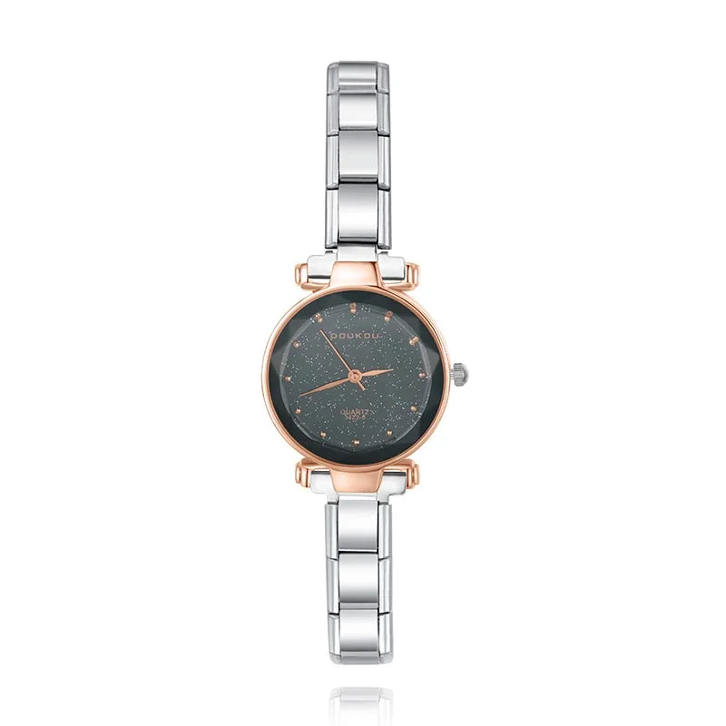 Reloj Base Modular - Bicolor Rosa y Plata (Esfera Oscura)