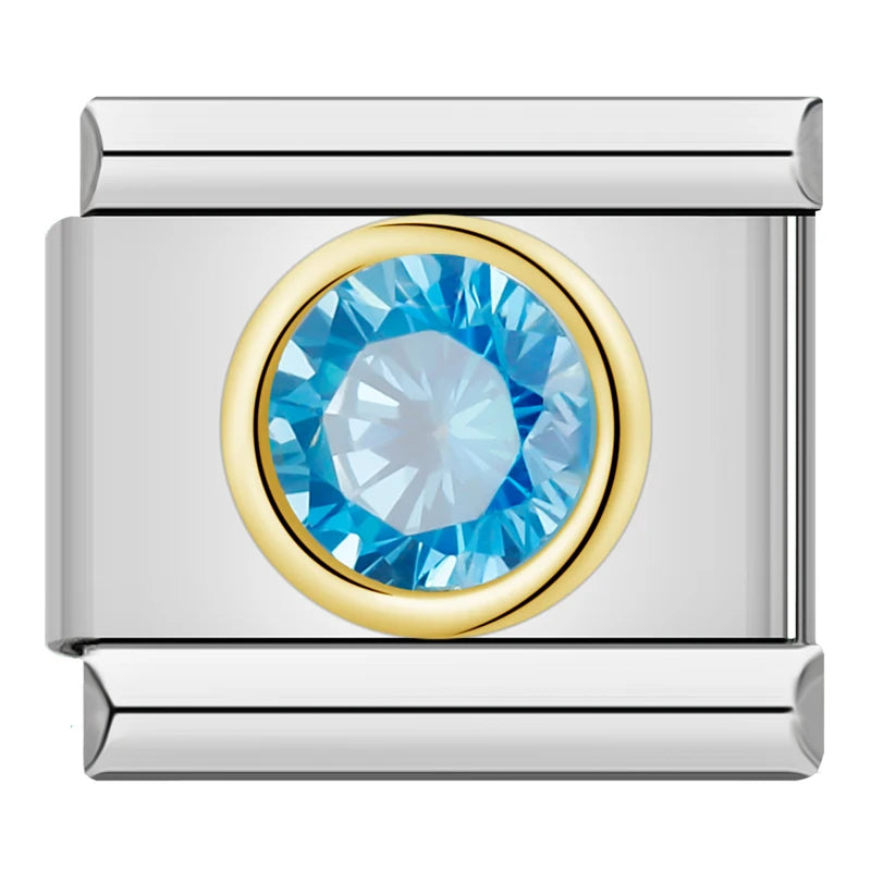 Charm Italiano Plano - Solitario Redondo de Zirconia (Piedras de Color)