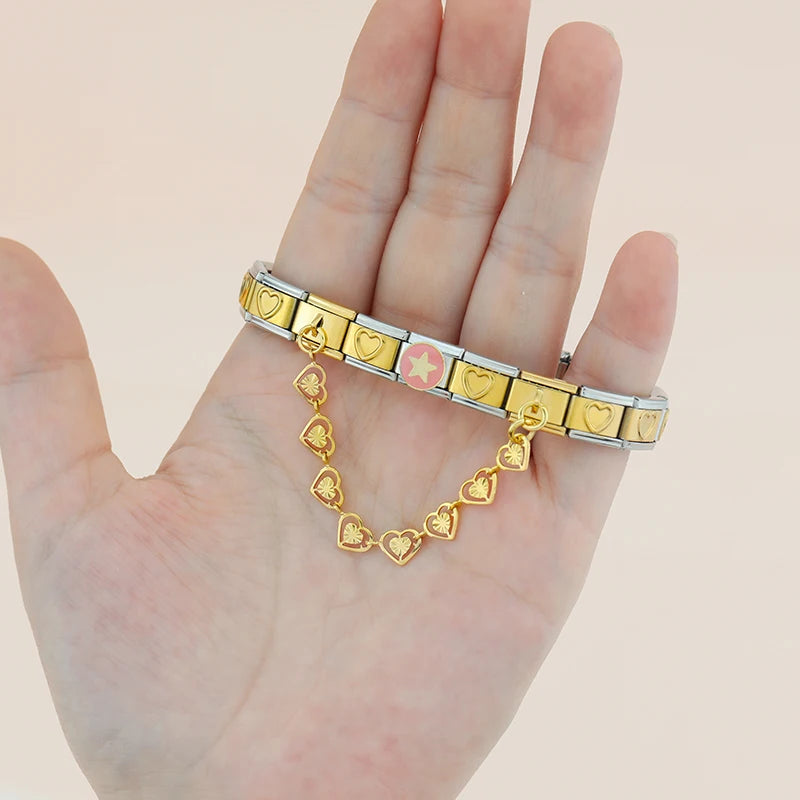 Charm Italiano Doble - Cadena de Motivos Repetidos (Corazón y Estrella)