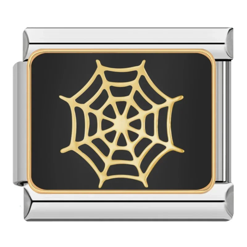 Charm Italiano Plano - Colección Halloween Gótico (Cráneos, Murciélagos y Luna)