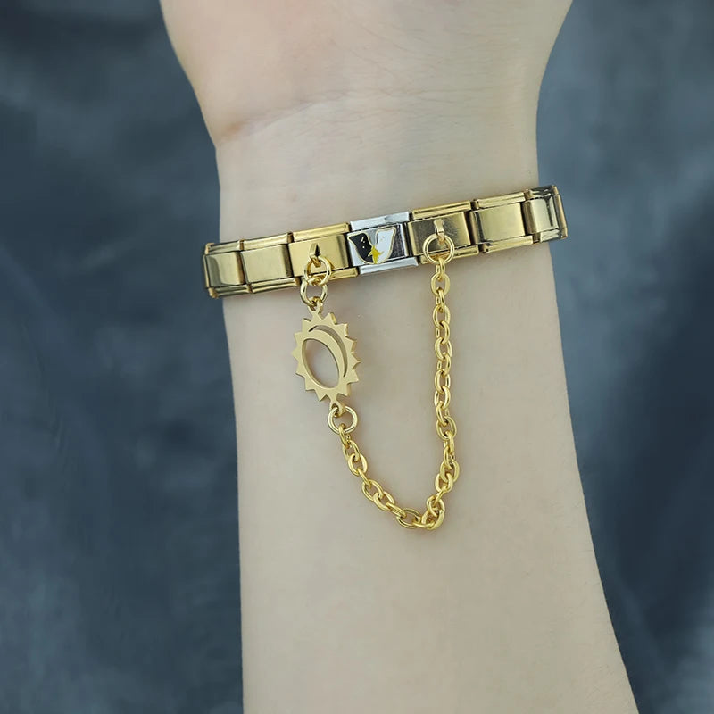 Charm Italiano Doble - Cadena Tropical e Industrial (Hoja y Engranaje)