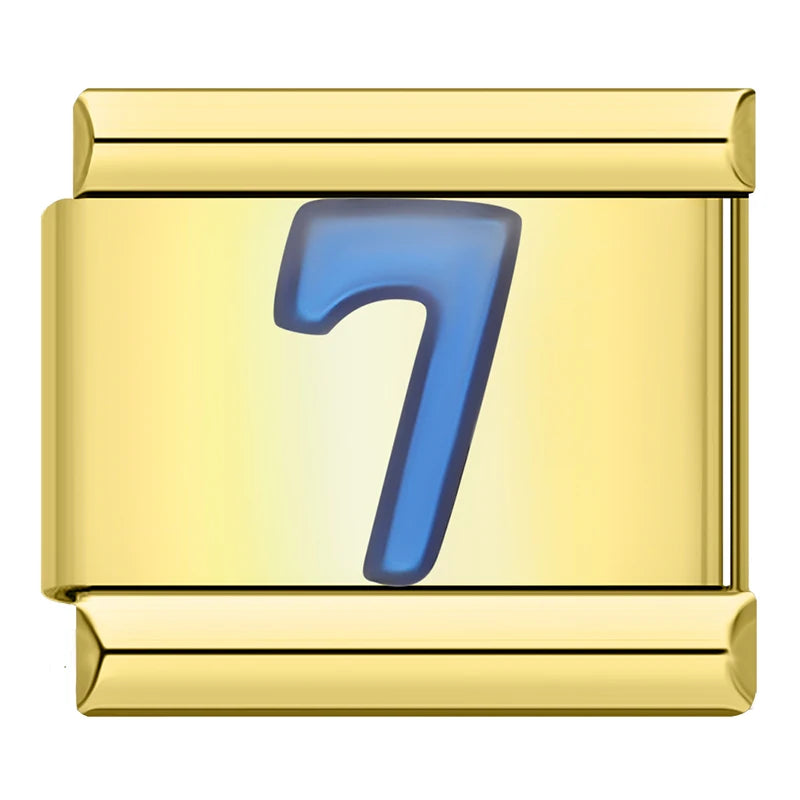 Charm Italiano Plano - Números Azules en Base Dorada (Dígitos 0-9)